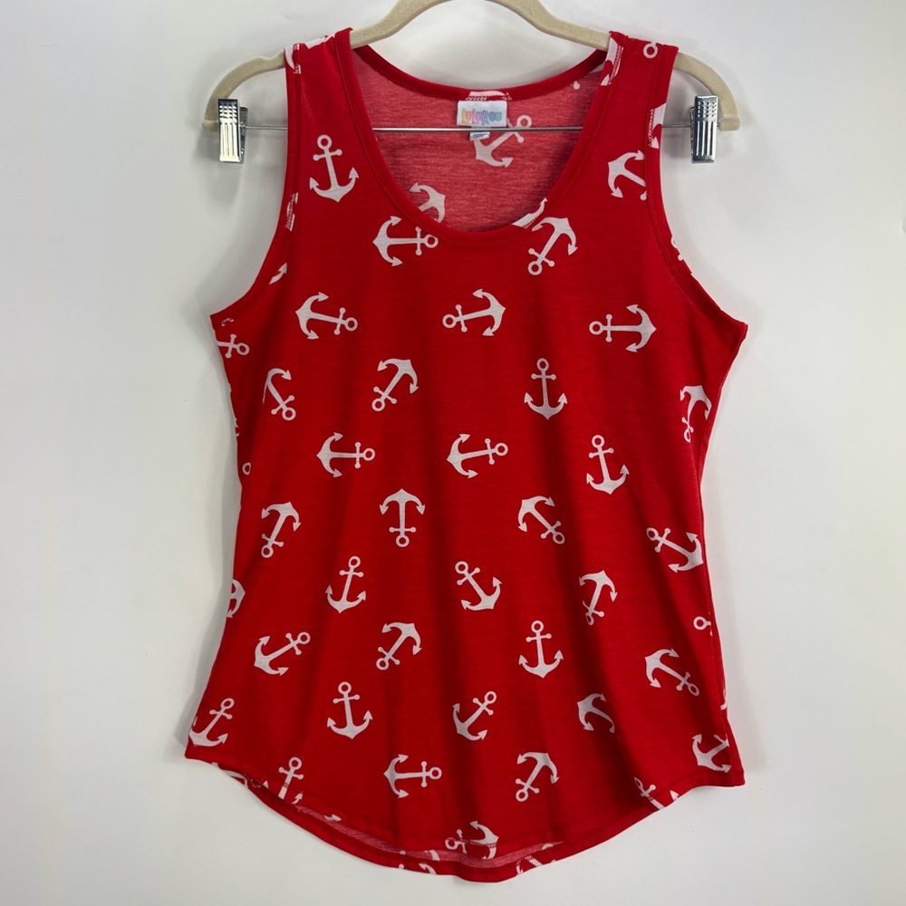 Lularoe Women's Tank Top Anchor Print Red White Size Large